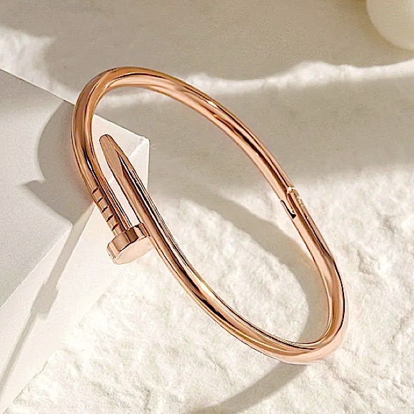 Rose Gold Nail Screw Bangle Bracelet - Picture 7 of 8